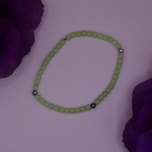 Green Sea Glass and Silver Bead Bracelet