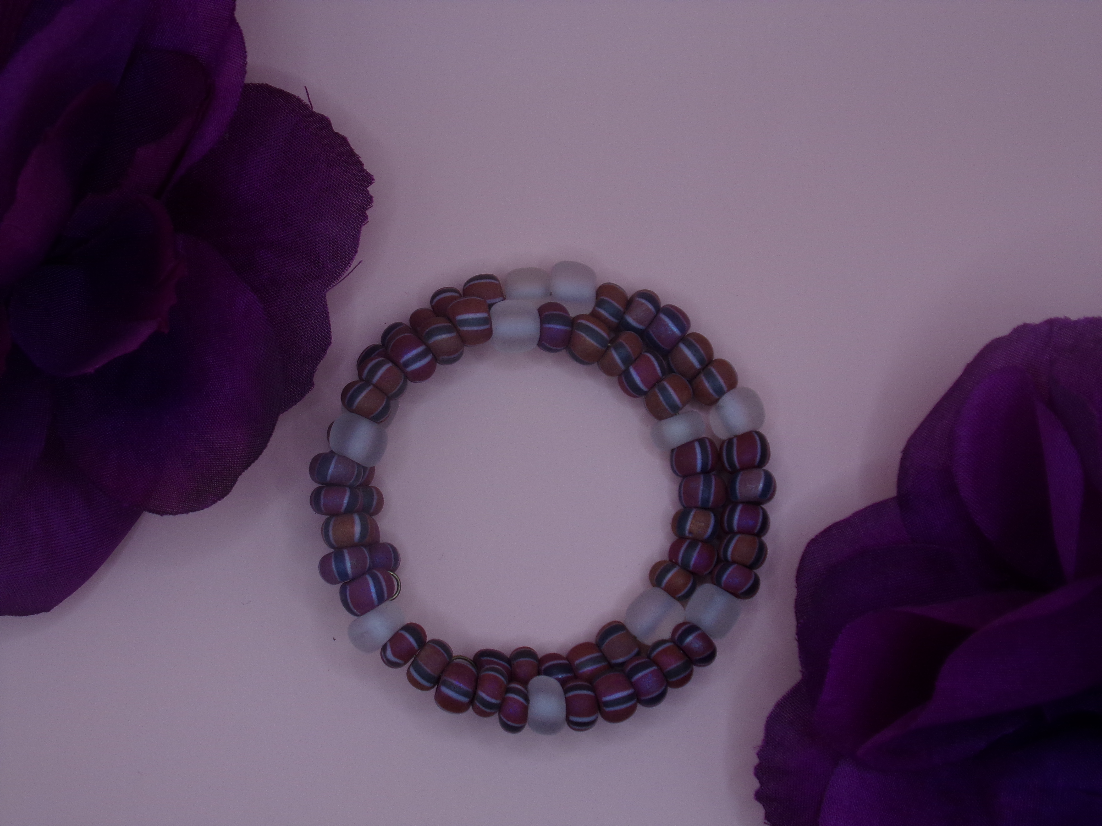 Red, White, and Blue Strip Clay Bead Bracelet