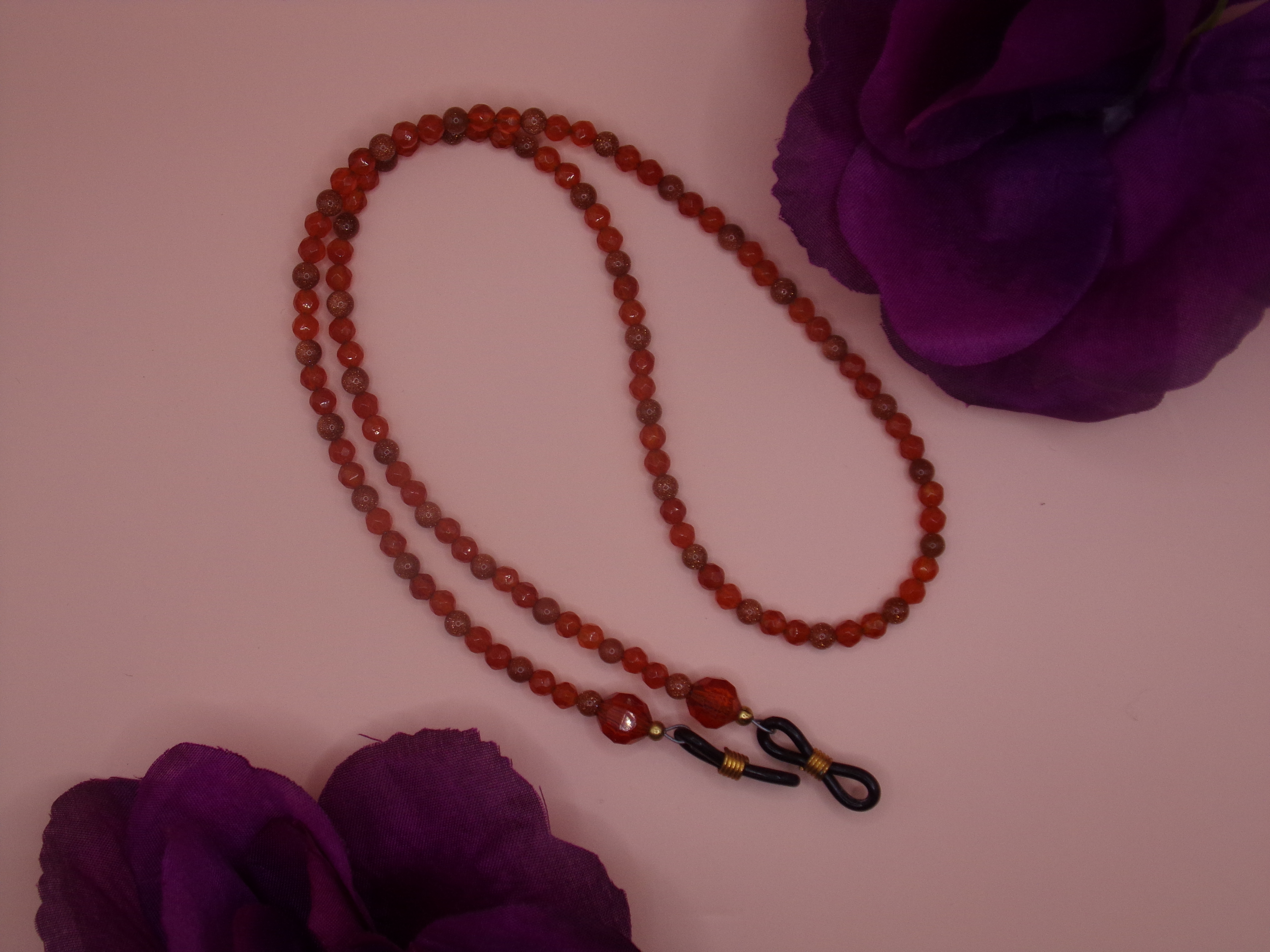 Carnelian and Goldstone Eyeglass Chain