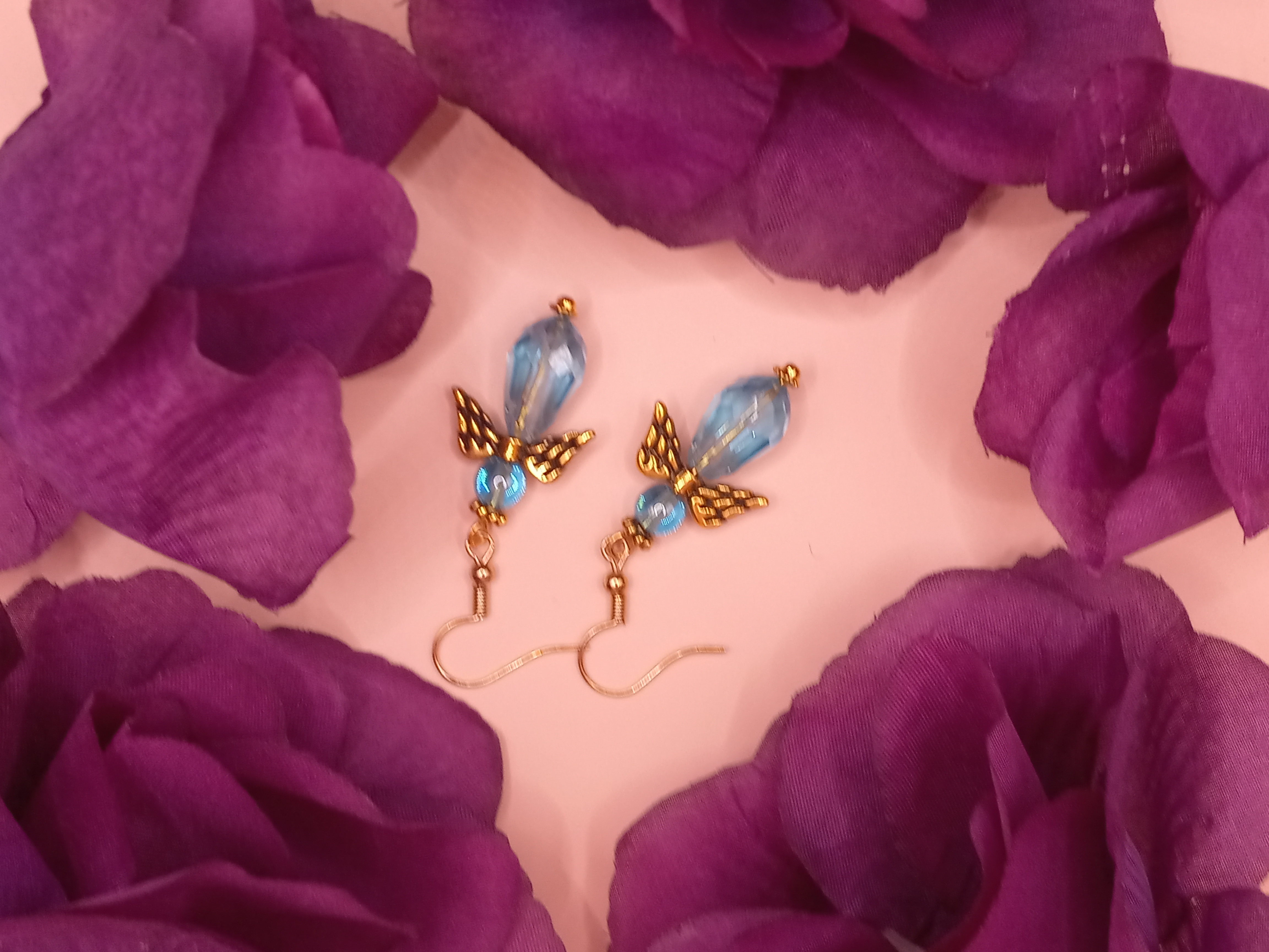 Crystal and Gold Bead Angel Earrings