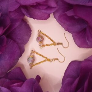 Flower Crystal Bead Triangle Dangle Chain Earrings