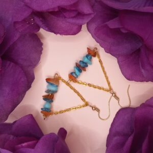 Carnelian and Apatite Chip Triangle Dangle Chain Earrings