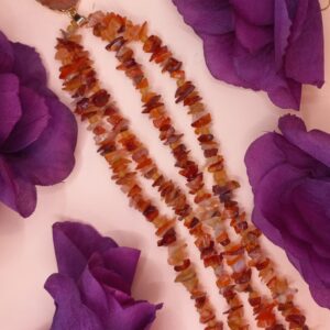 Carnelian Chip and Natural Crystal Pendant Double Strand Necklace