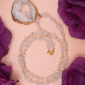 Moonstone Chip and Natural Crystal Pendant Single Strand Necklace