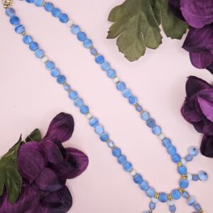 Blue Sea Glass and Gold Bead Necklace