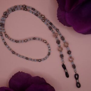 Aquamarine, Wood, and Sterling Silver Eyeglass Chain