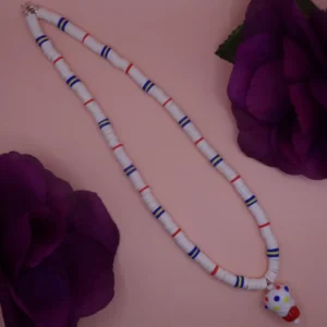 Red and White Cupcake Bead with Clay Disks Necklace
