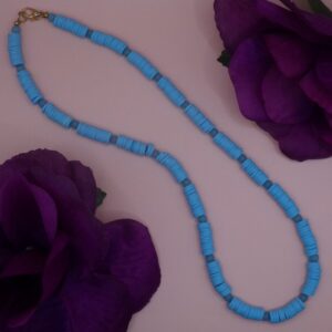 Clay Disk and Sea Glass Bead Necklace