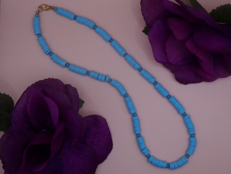 Clay Disk and Sea Glass Bead Necklace