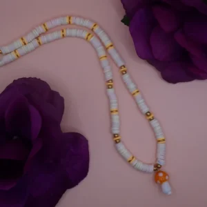 Clay Disk and Mushroom Bead Necklace