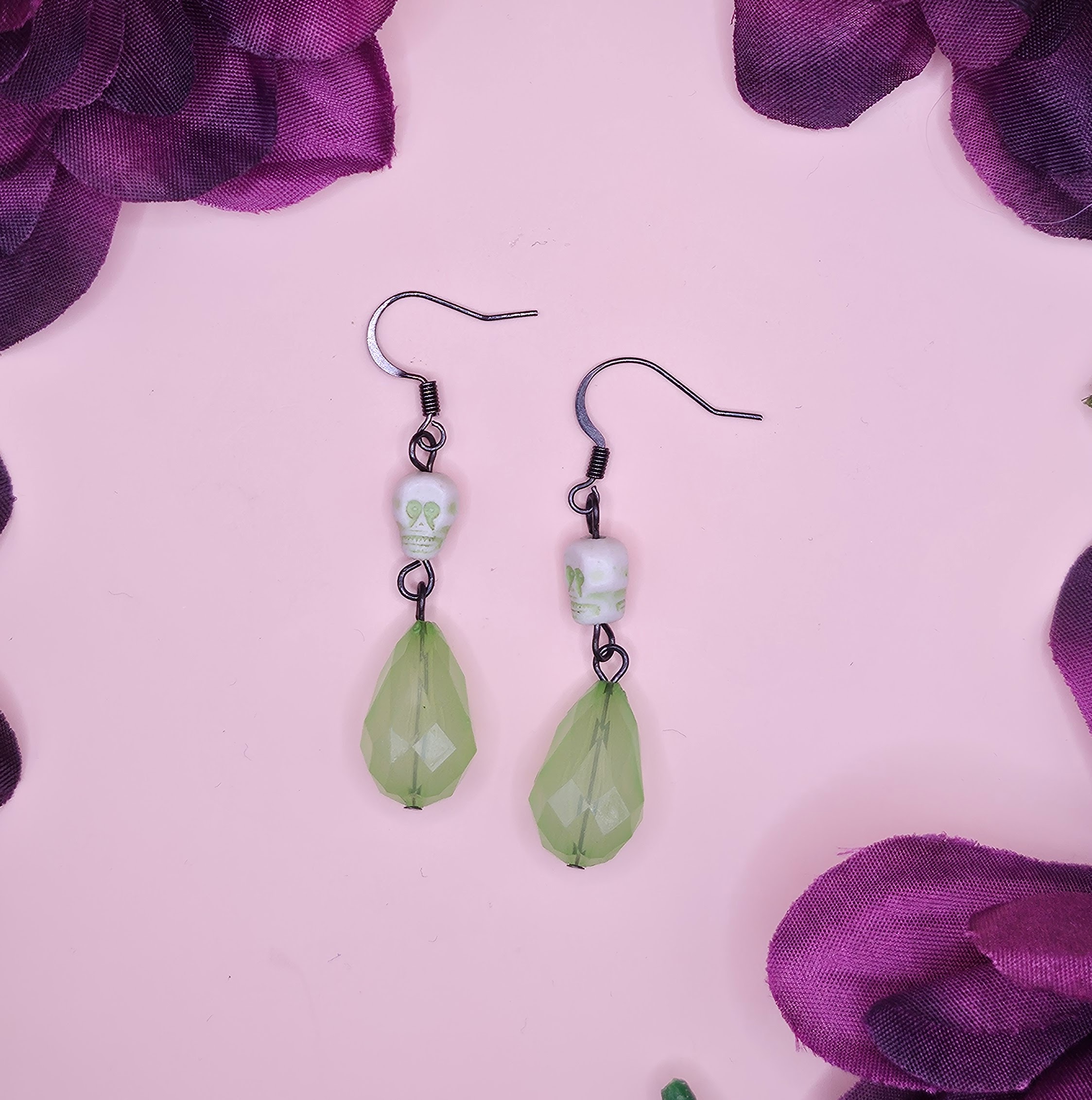 Green Skull and Crystal Earrings