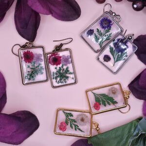 Rectangle Resin Flower Earrings